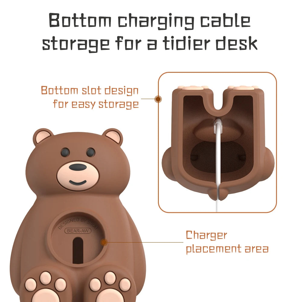 Apple Watch Charger Stand – Silicone Dock for All Series - Cute Bear