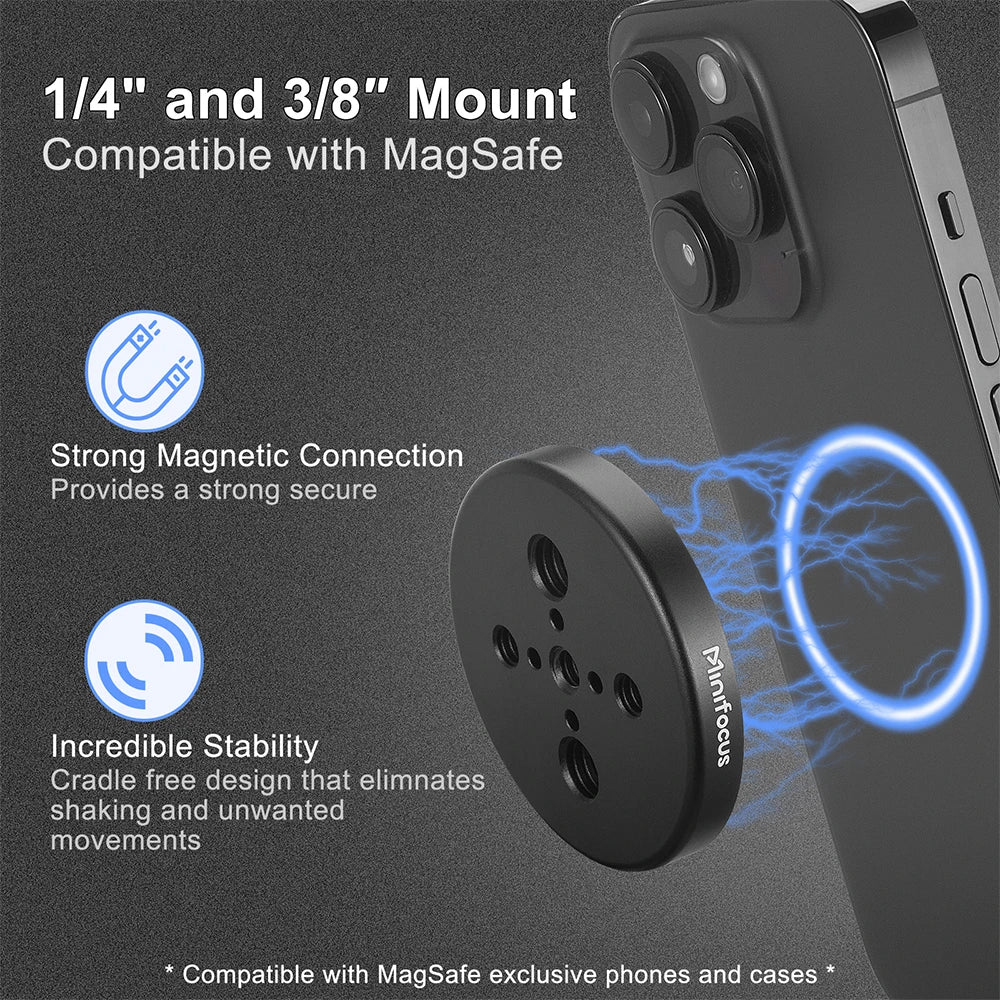 MINIFOCUS Magnetic Phone Holder – Magsafe Tripod Mount Adapter with Arri Holes