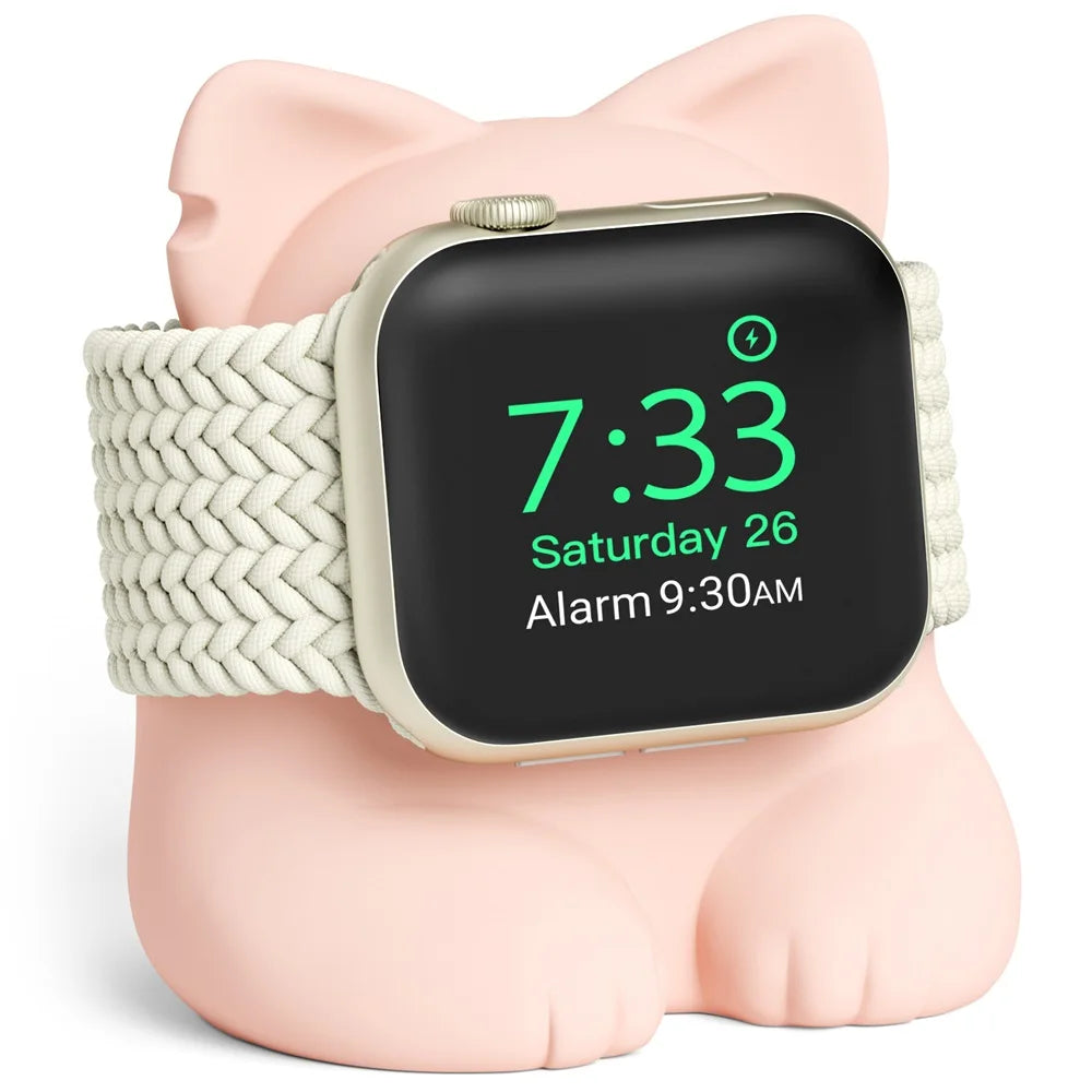 Apple Watch Charger Stand – Silicone Dock for All Series - Cute Cat