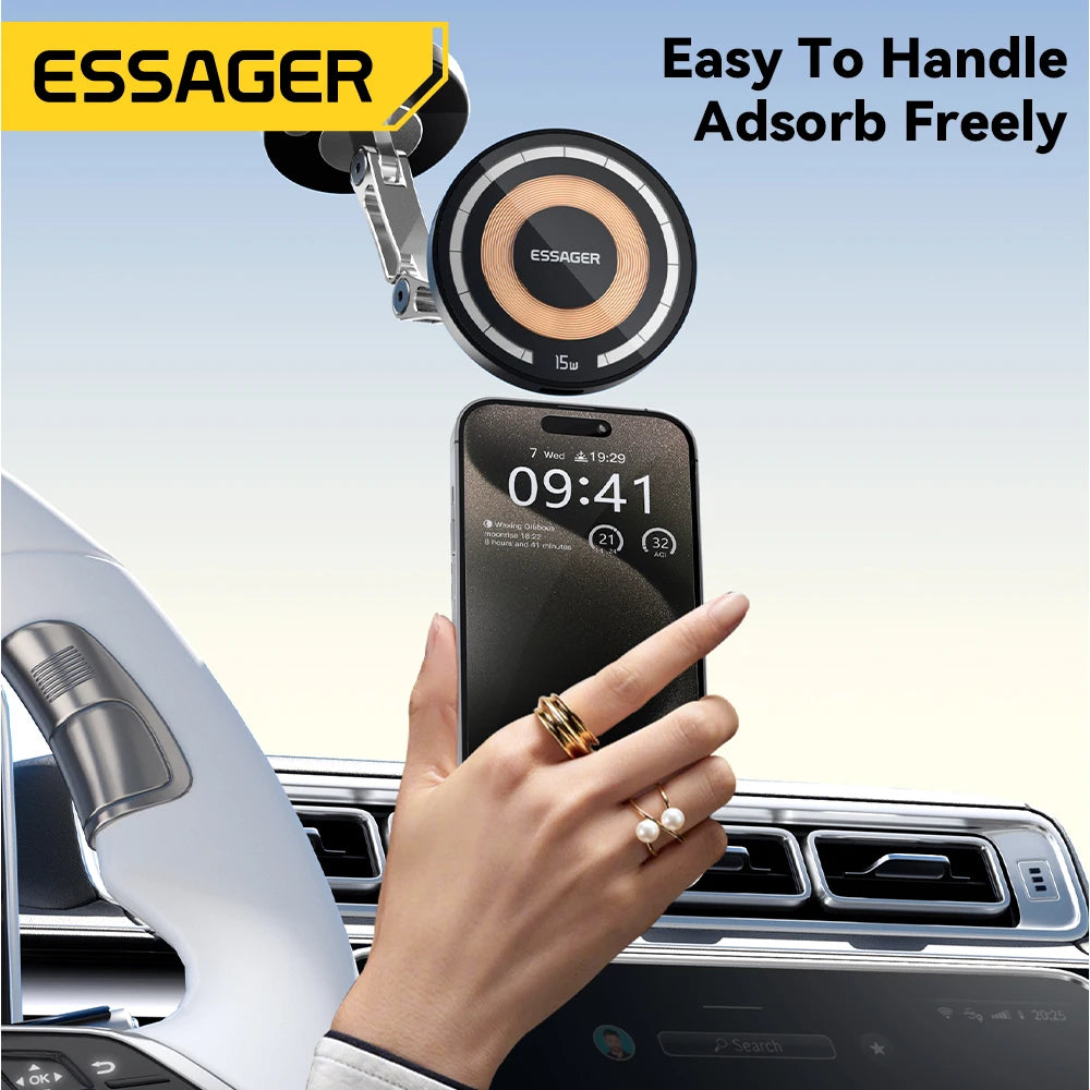 ESSAGER Magnetic Car Charger – 15W Fast Magsafe Mount for iPhone