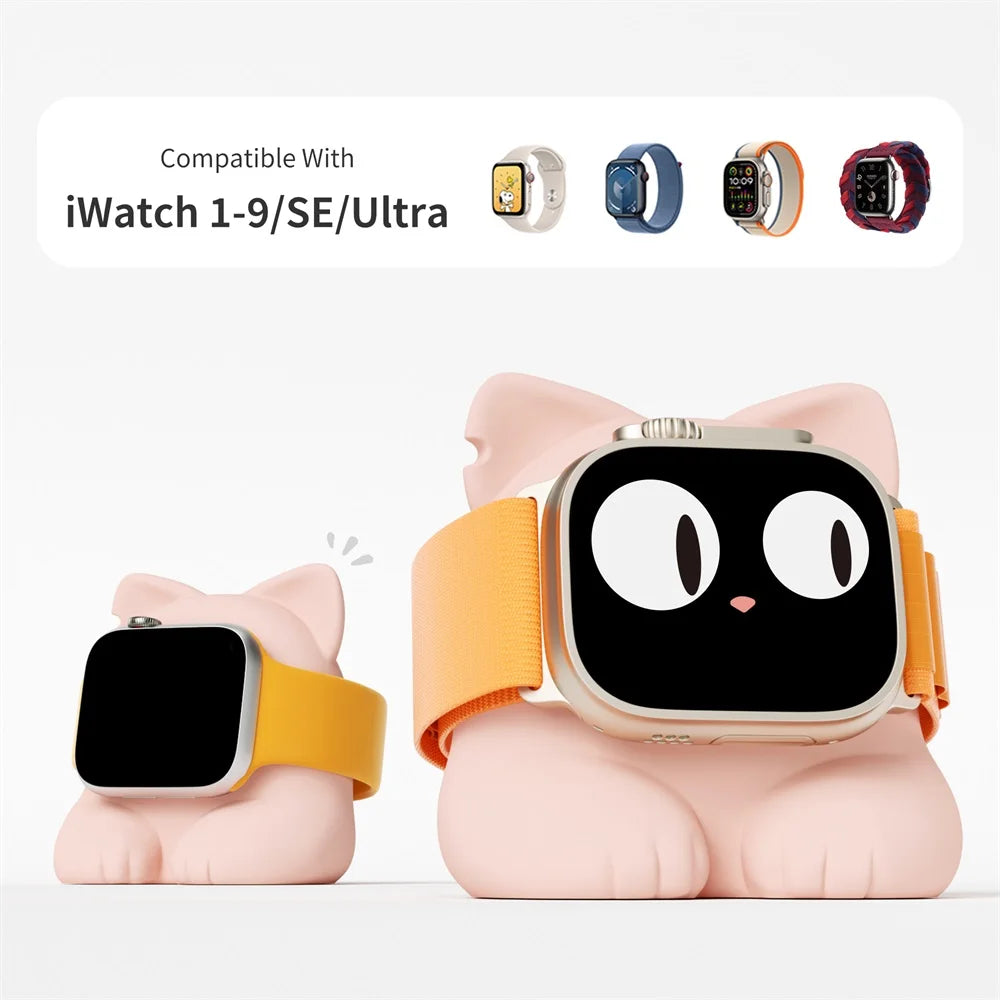 Apple Watch Charger Stand – Silicone Dock for All Series - Cute Cat