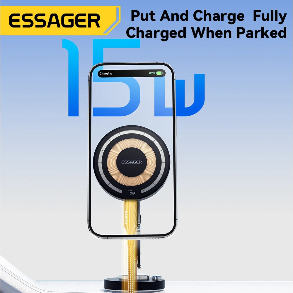 ESSAGER Magnetic Car Charger – 15W Fast Magsafe Mount for iPhone