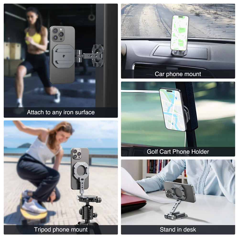 CAMOLO 2025 Dual Magnetic Phone Holder – Magsafe Tripod Mount with Cold Shoe