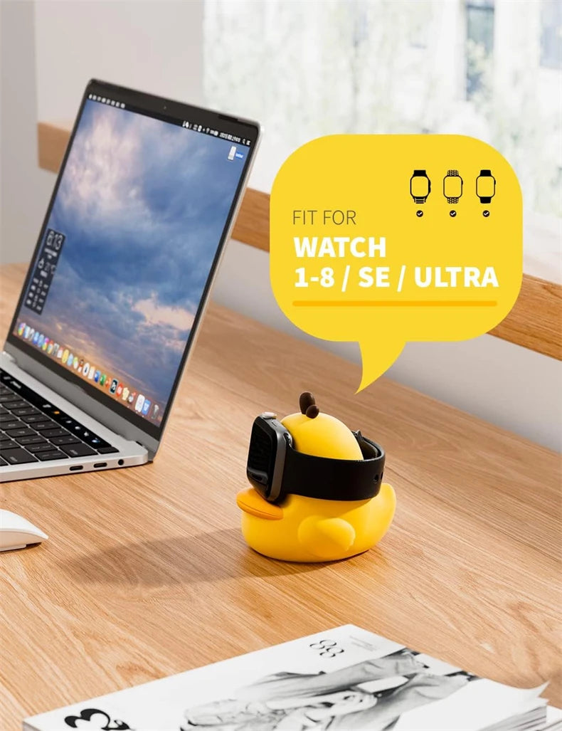 Apple Watch Charger Stand – Silicone Dock for All Series - Cute Duck