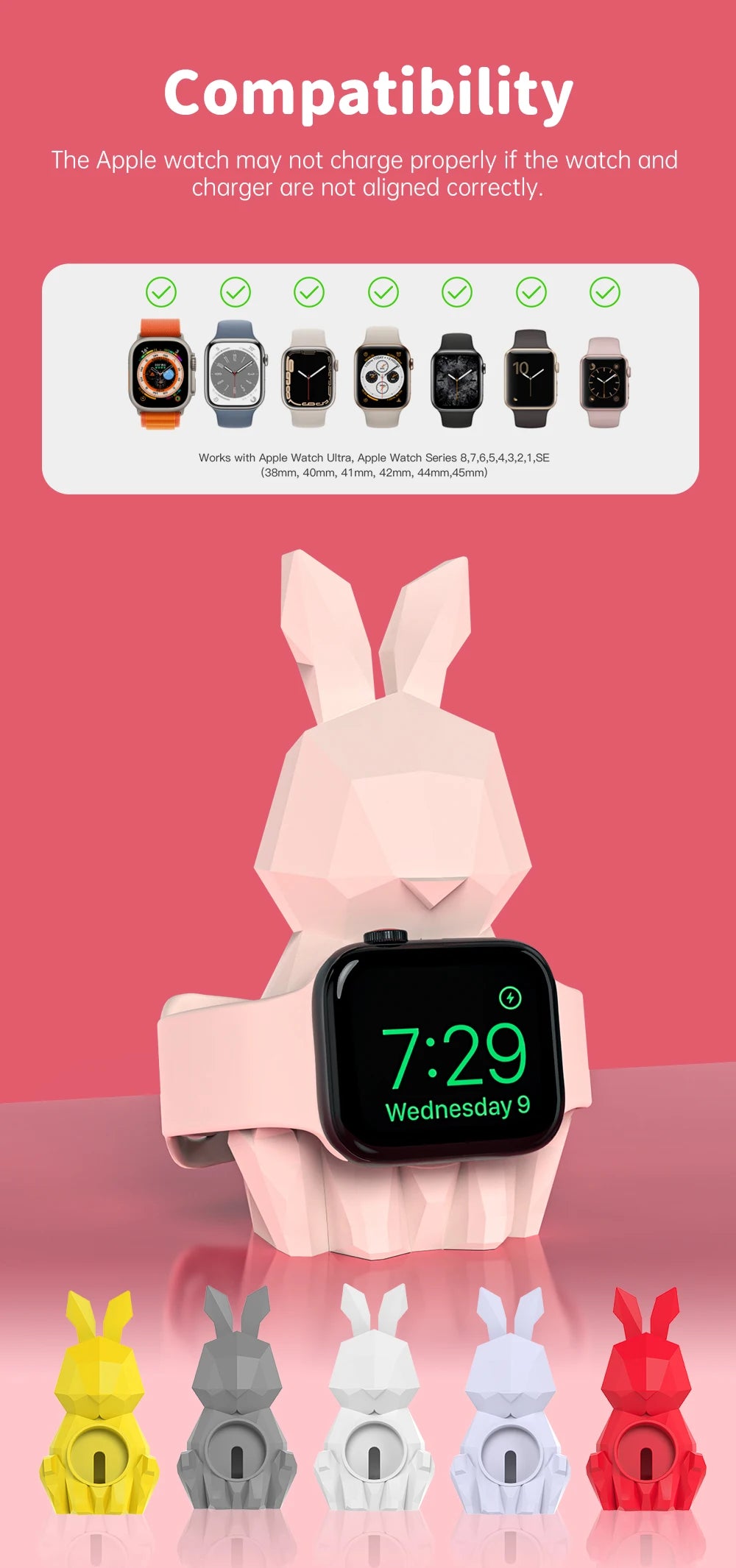 Apple Watch Charger Stand – Silicone Dock for All Series - Rabbit