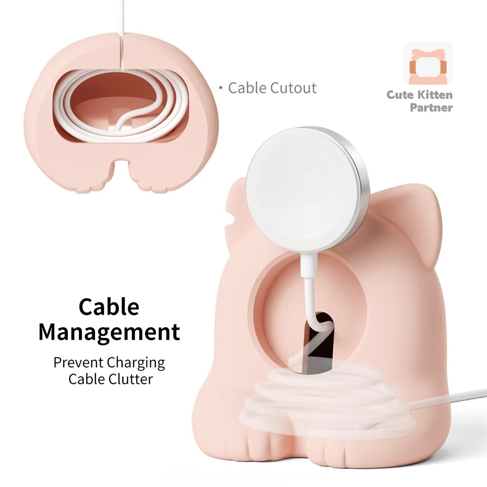 Apple Watch Charger Stand – Silicone Dock for All Series - Cute Cat