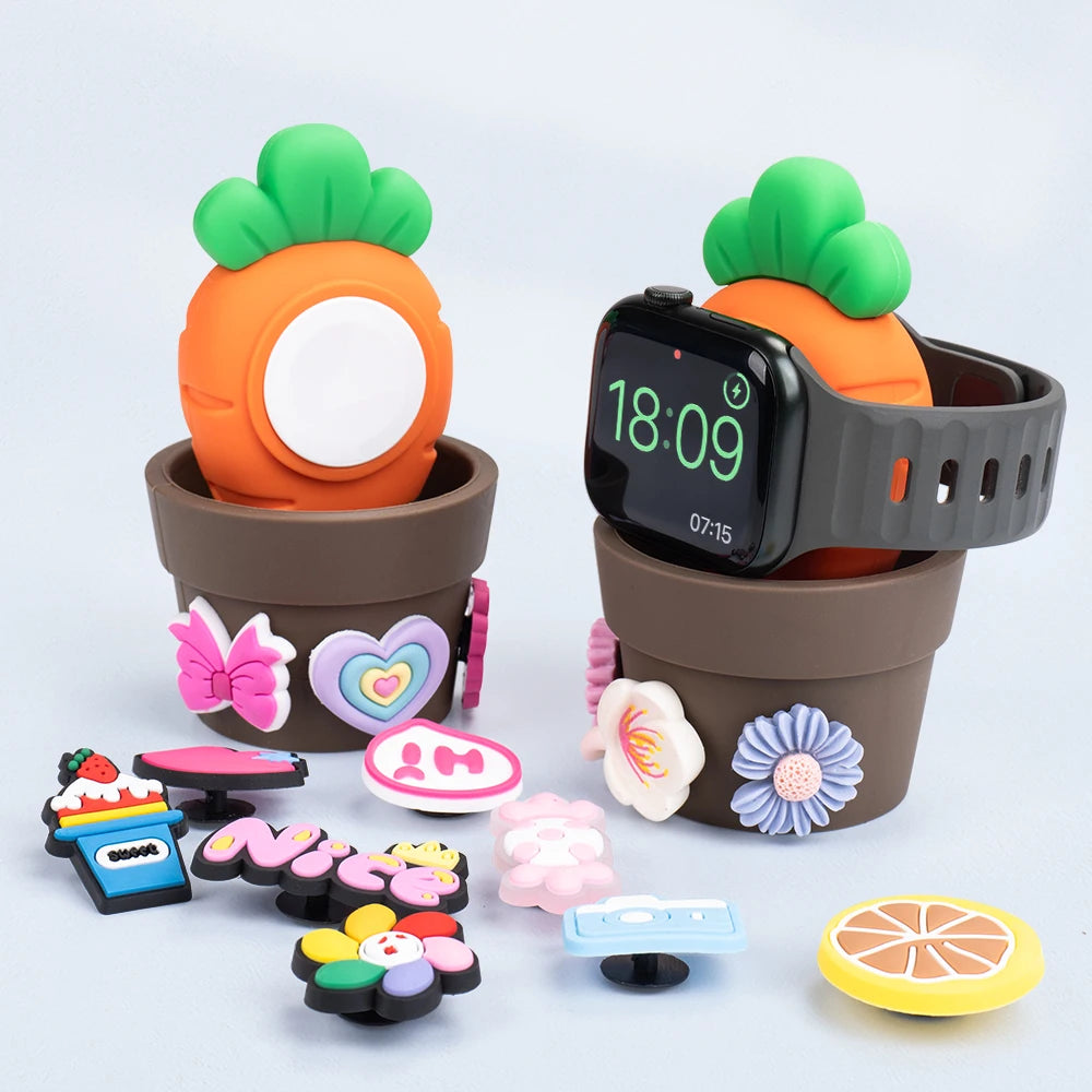Apple Watch Charger Stand – Silicone Dock for All Series - Cute Plant