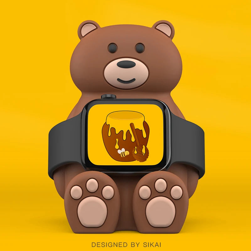 Apple Watch Charger Stand – Silicone Dock for All Series - Cute Bear