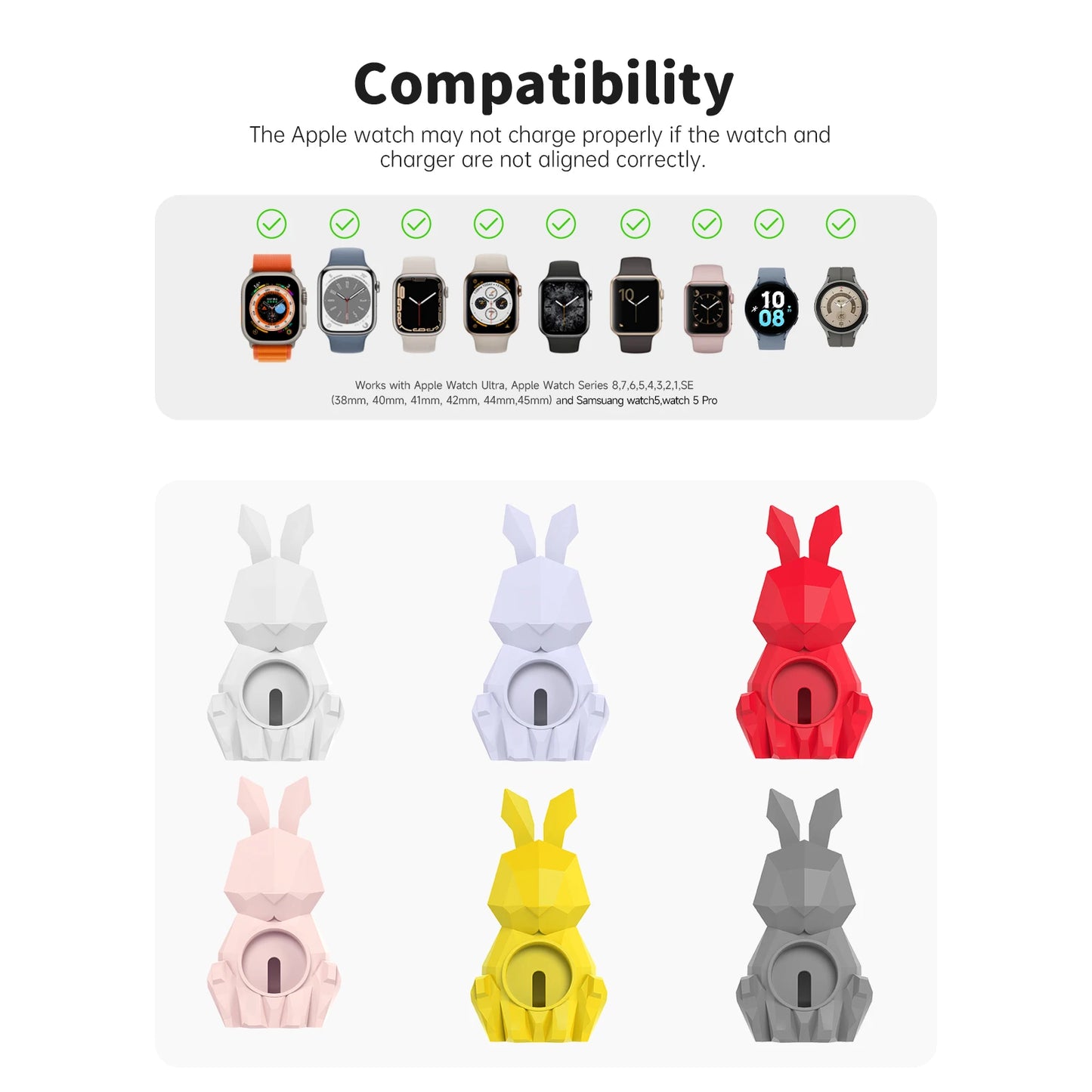Apple Watch Charger Stand – Silicone Dock for All Series - Rabbit