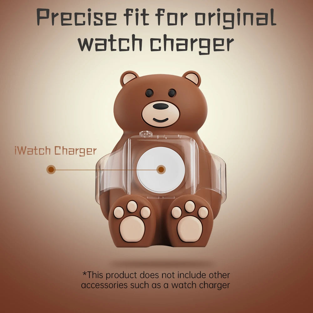 Apple Watch Charger Stand – Silicone Dock for All Series - Cute Bear