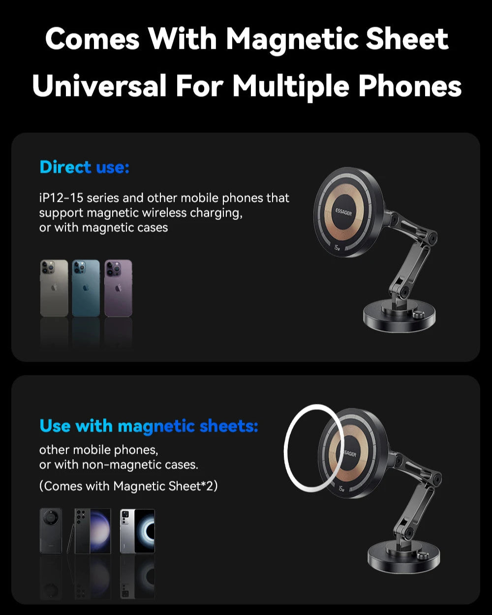 ESSAGER Magnetic Car Charger – 15W Fast Magsafe Mount for iPhone
