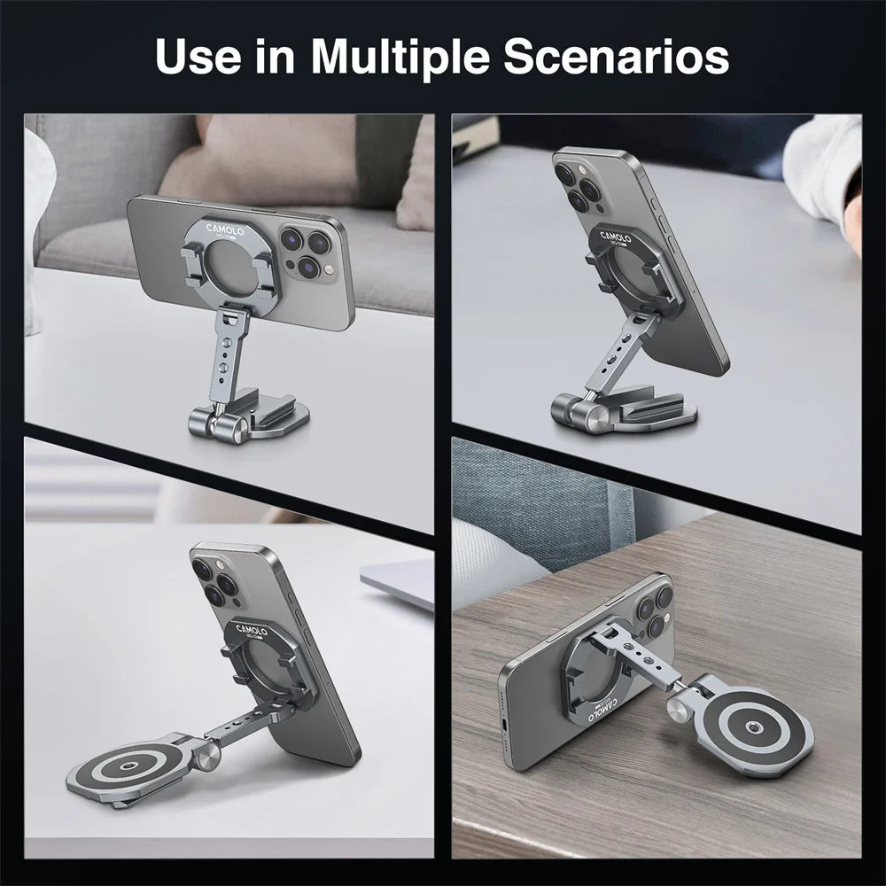 CAMOLO 2025 Dual Magnetic Phone Holder – Magsafe Tripod Mount with Cold Shoe