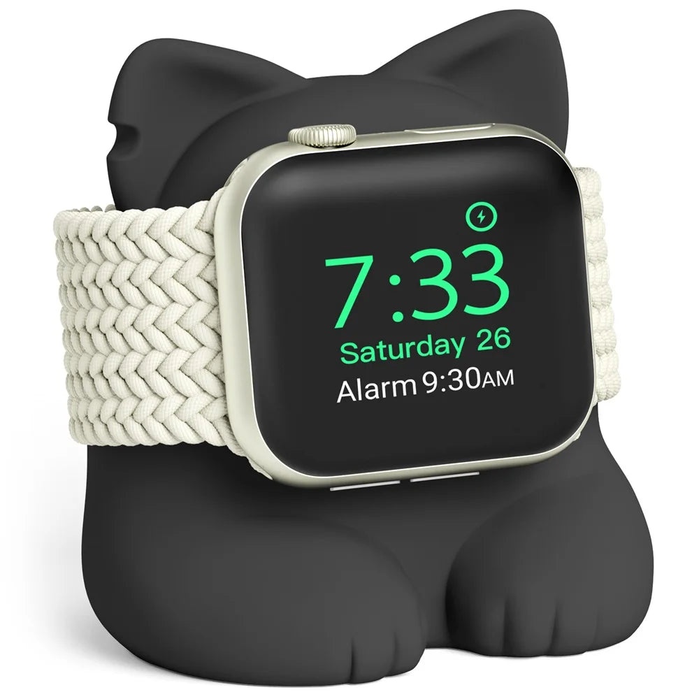 Apple Watch Charger Stand – Silicone Dock for All Series - Cute Cat