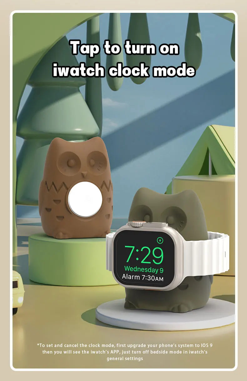 Apple Watch Charger Stand – Silicone Dock for All Series - Owl