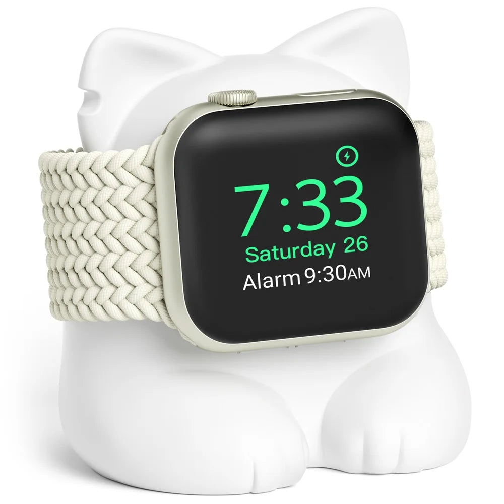 Apple Watch Charger Stand – Silicone Dock for All Series - Cute Cat