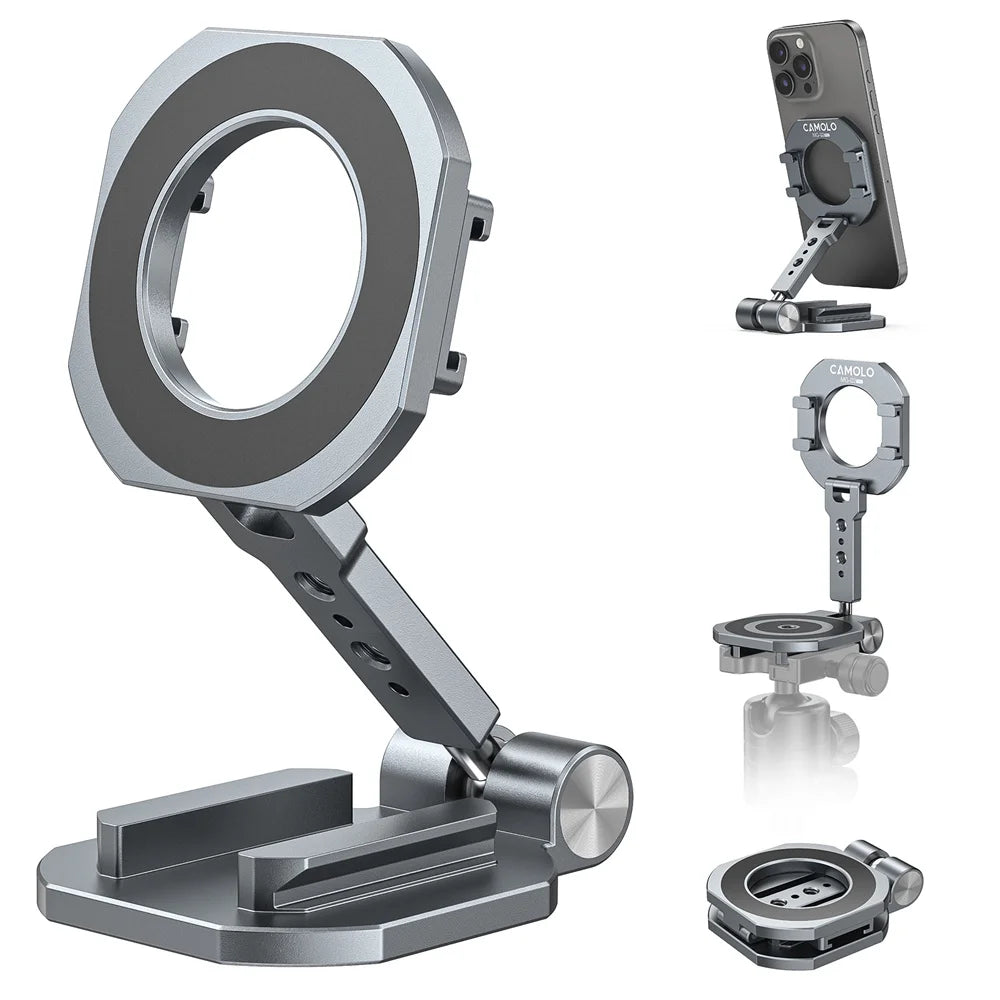 CAMOLO 2025 Dual Magnetic Phone Holder – Magsafe Tripod Mount with Cold Shoe