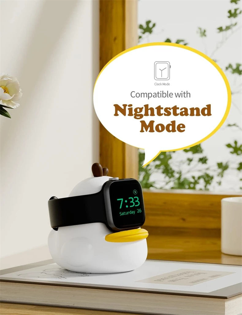 Apple Watch Charger Stand – Silicone Dock for All Series - Cute Duck