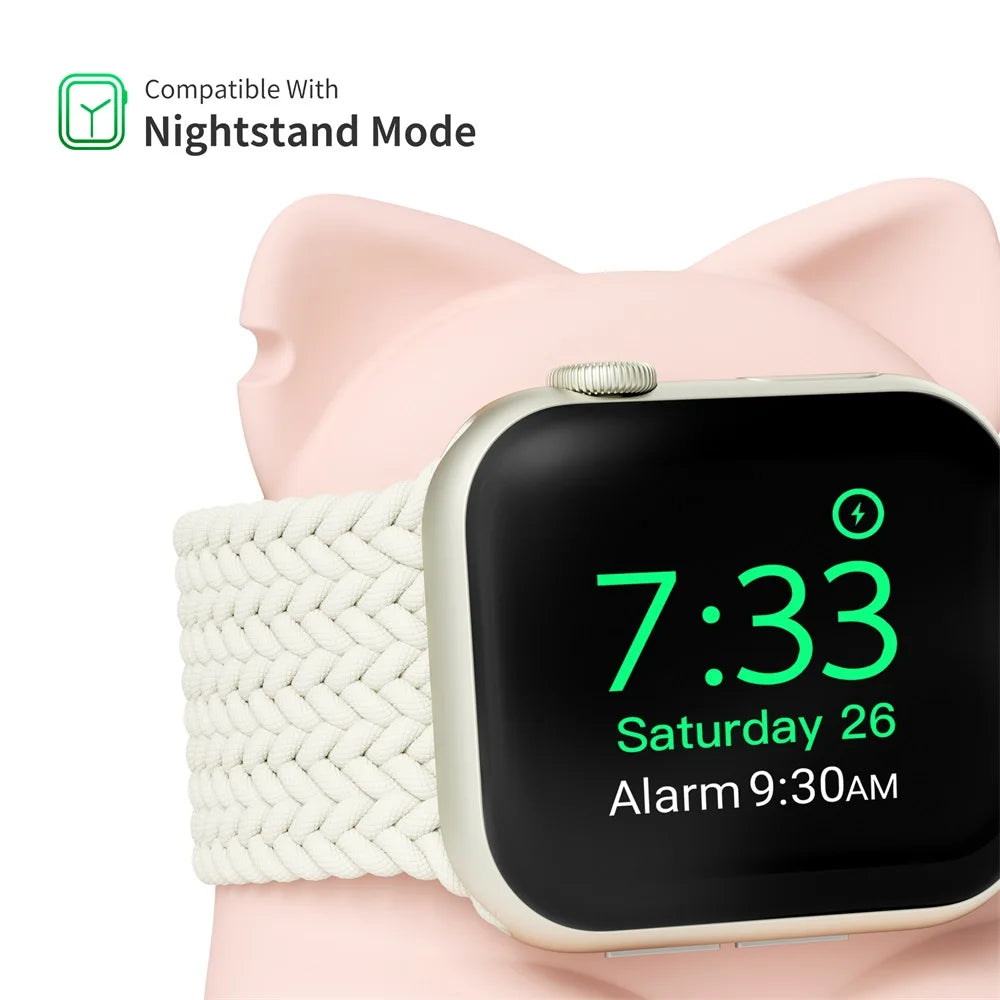 Apple Watch Charger Stand – Silicone Dock for All Series - Cute Cat