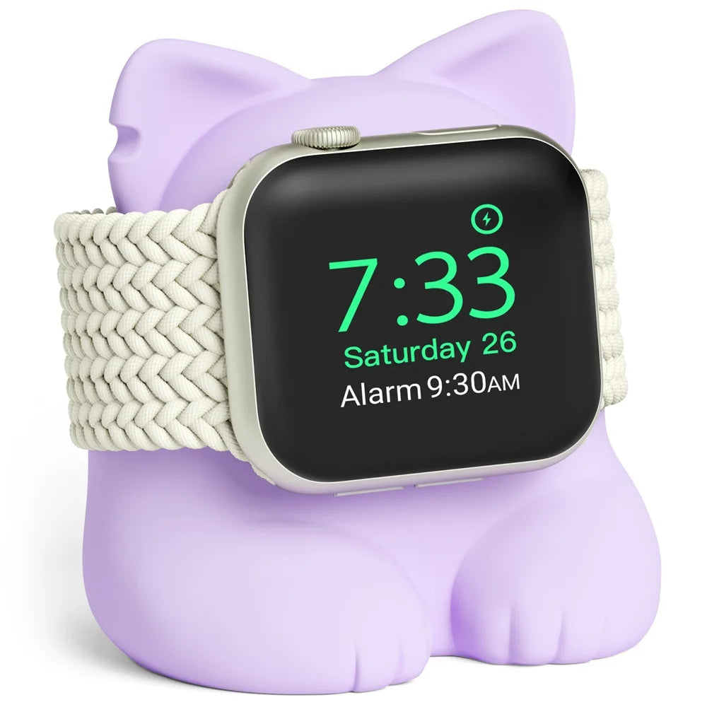 Apple Watch Charger Stand – Silicone Dock for All Series - Cute Cat