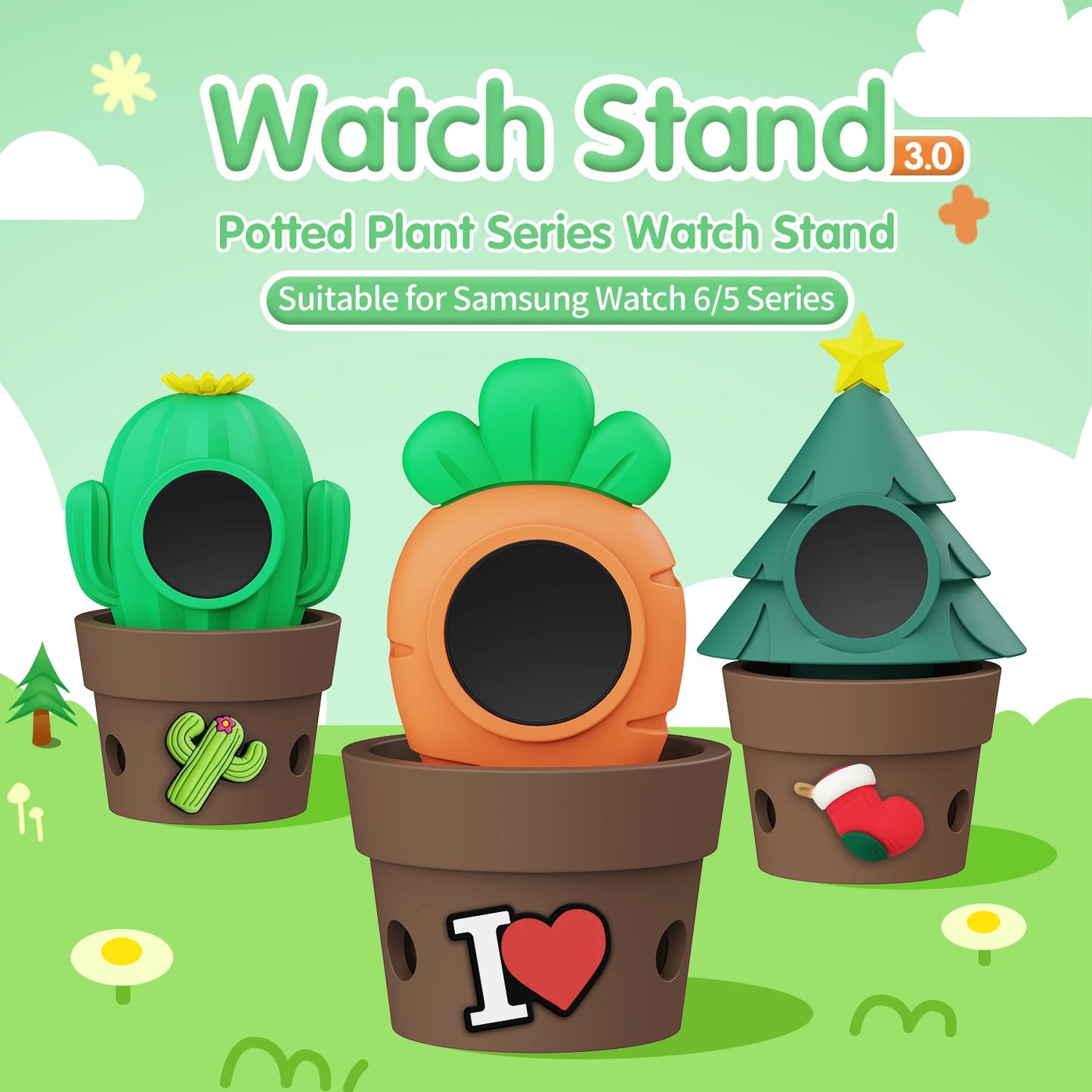 Apple Watch Charger Stand – Silicone Dock for All Series - Cute Plant