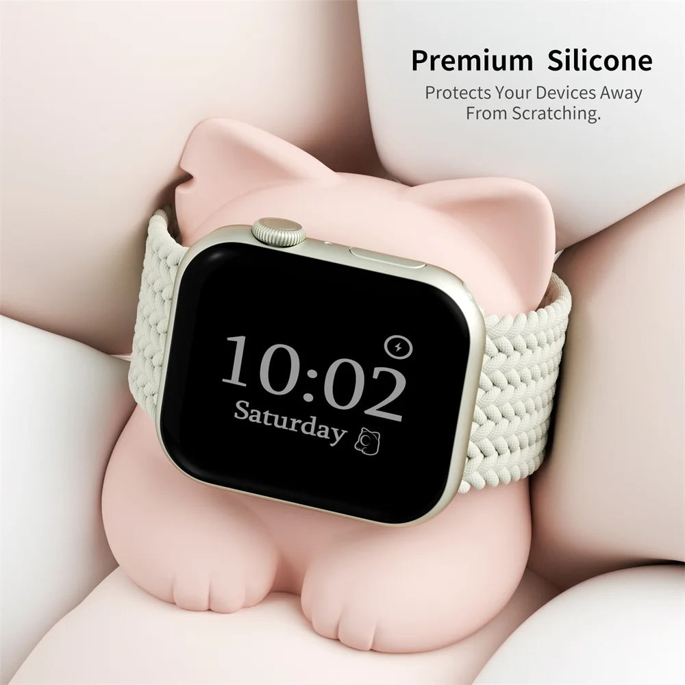 Apple Watch Charger Stand – Silicone Dock for All Series - Cute Cat
