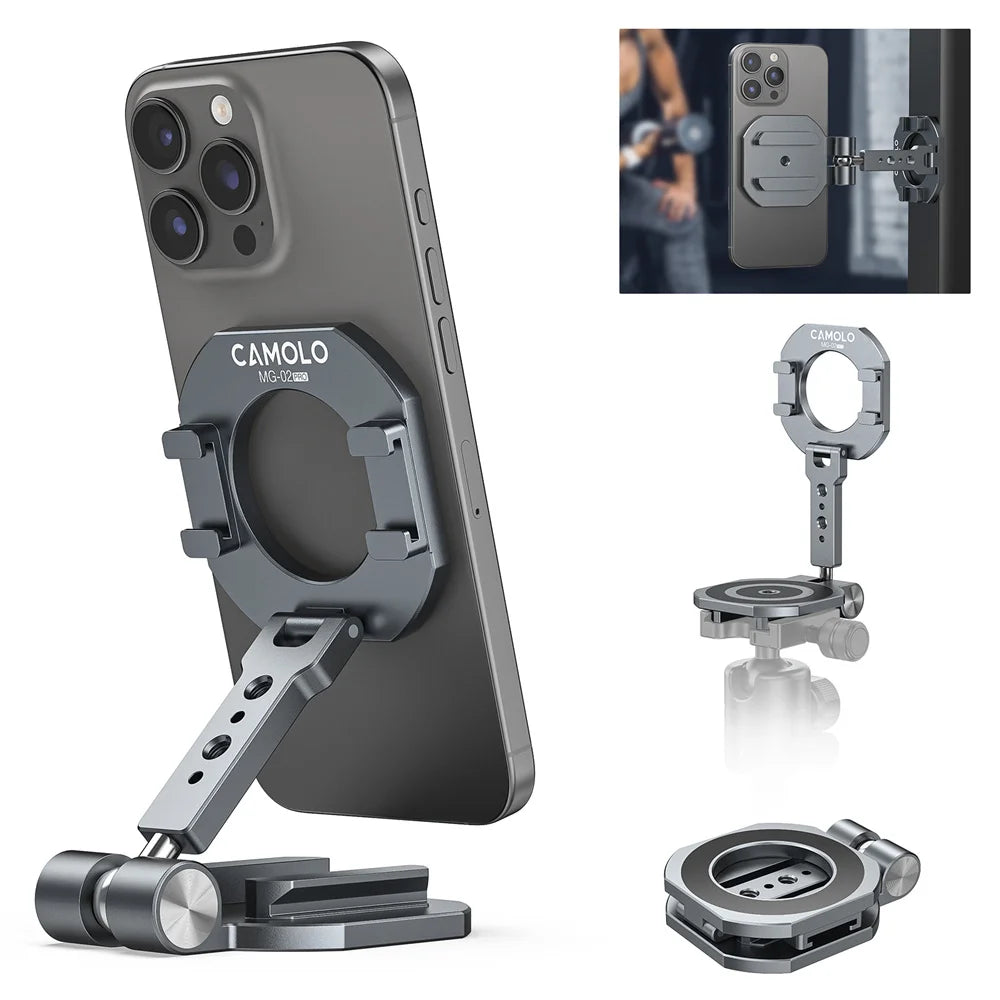 CAMOLO 2025 Dual Magnetic Phone Holder – Magsafe Tripod Mount with Cold Shoe