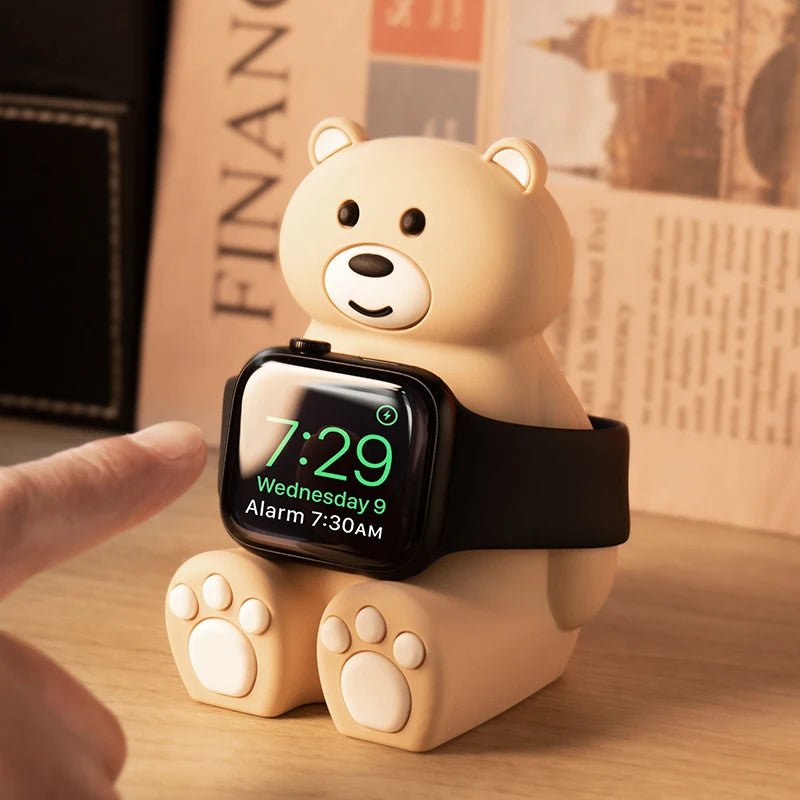 Apple Watch Charger Stand – Silicone Dock for All Series - Cute Bear