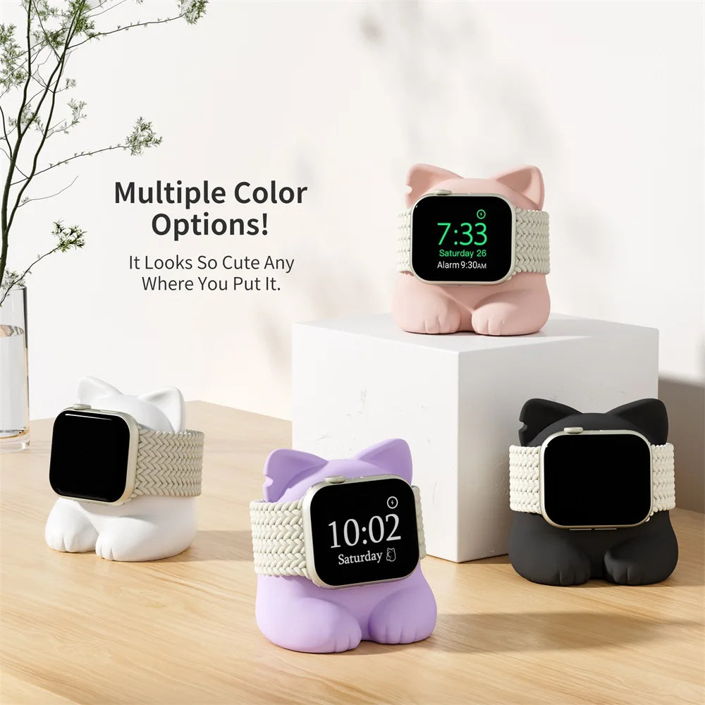 Apple Watch Charger Stand – Silicone Dock for All Series - Cute Cat