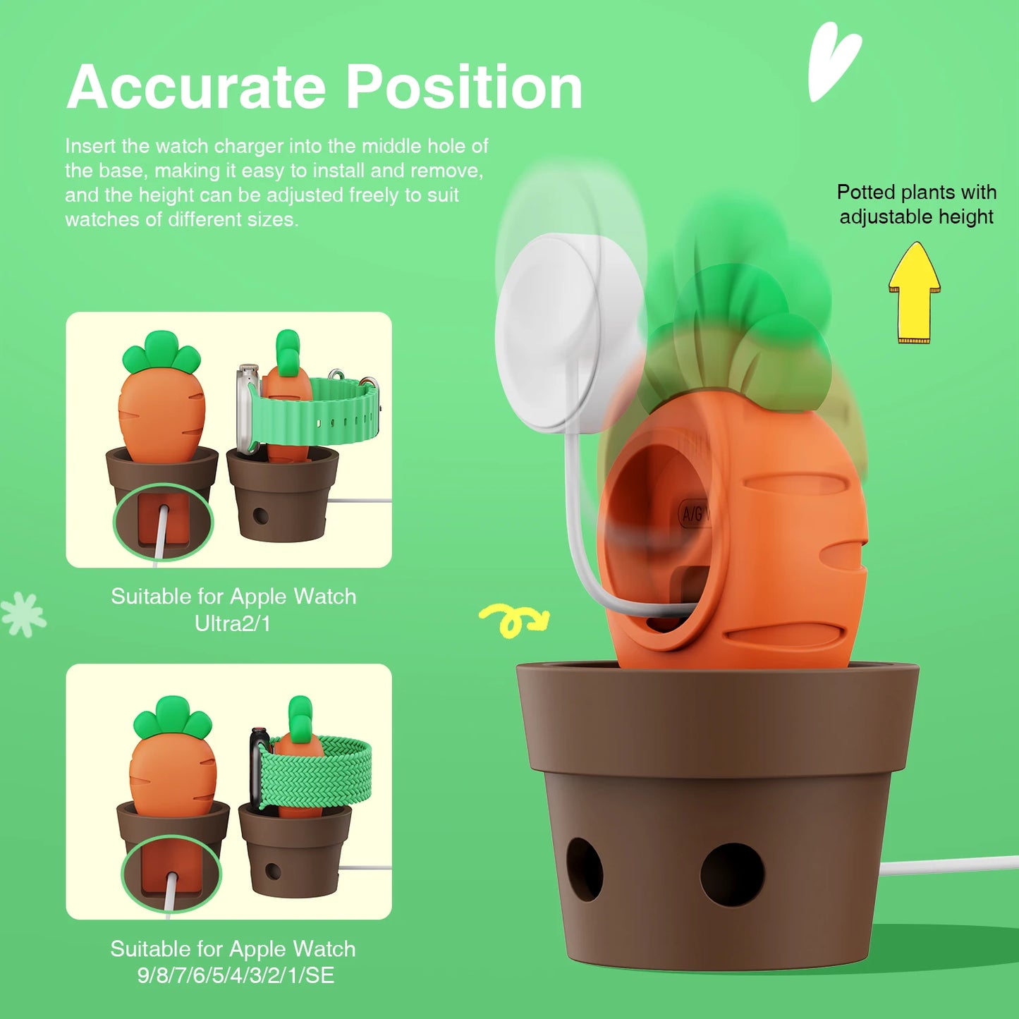 Apple Watch Charger Stand – Silicone Dock for All Series - Cute Plant