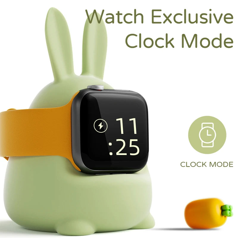 Apple Watch Charger Stand – Silicone Dock for All Series - Bunny