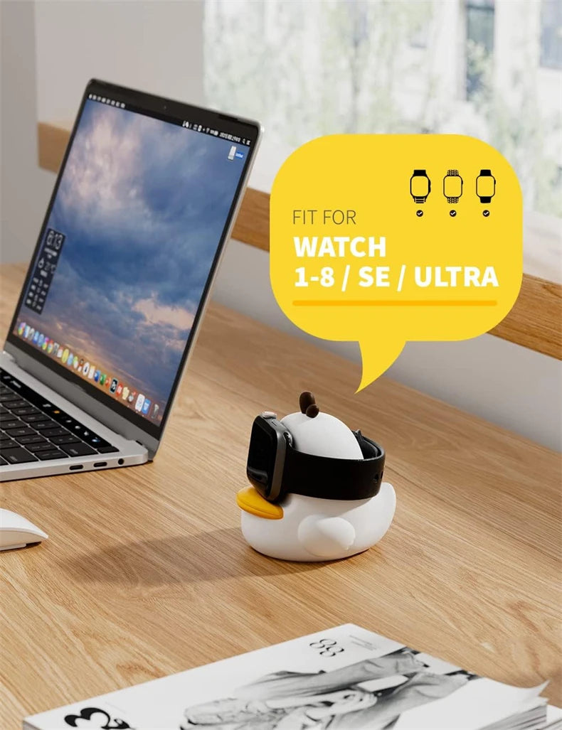 Apple Watch Charger Stand – Silicone Dock for All Series - Cute Duck