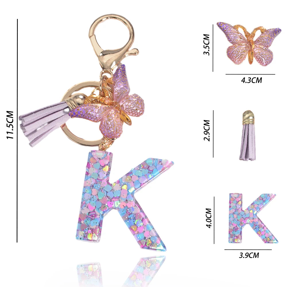 Alphabet Letters Keychain - Purple Pink Butterfly