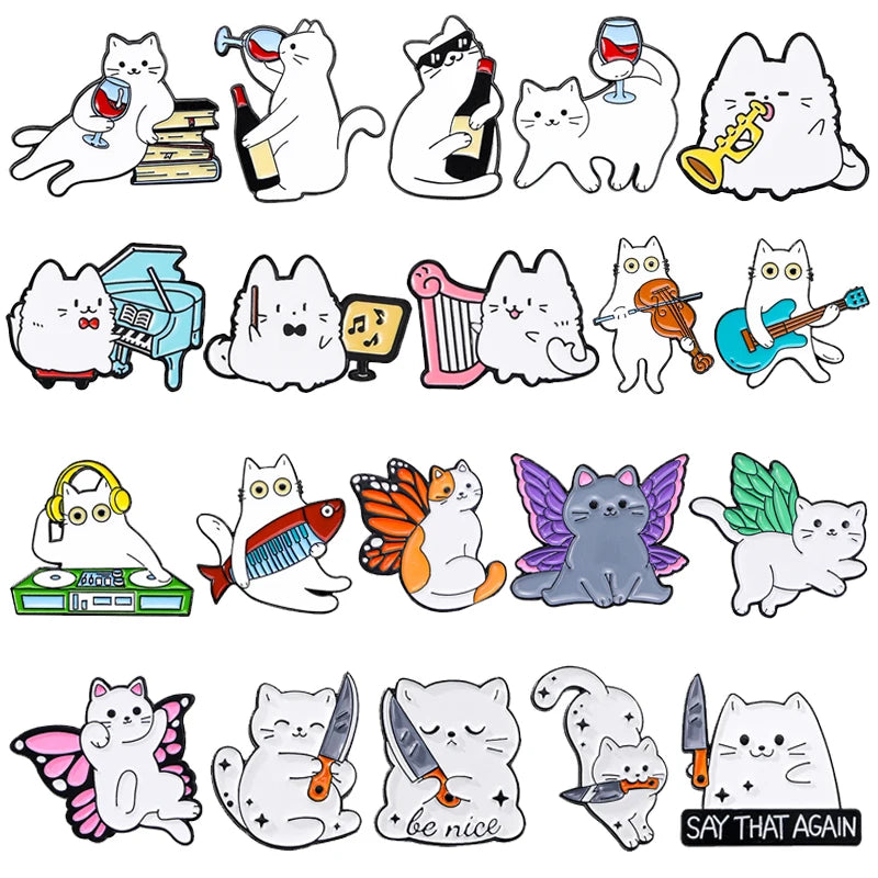 White Cat Pins Collection