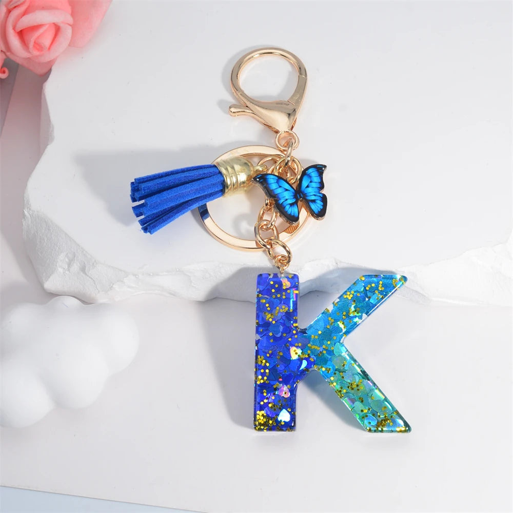 Alphabet Letters Keychain - Blue Butterfly