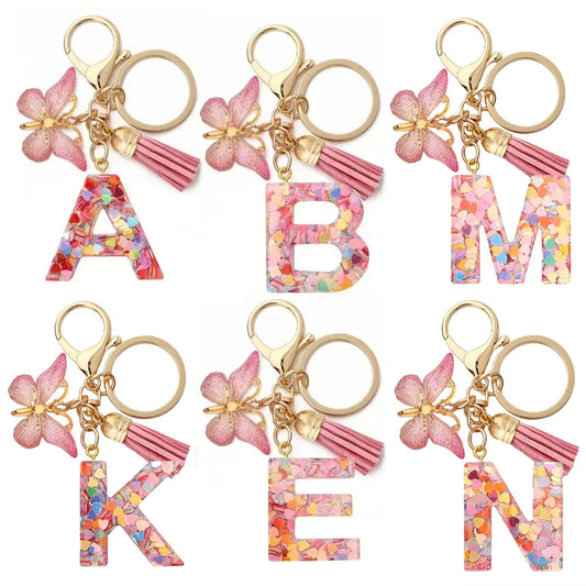 Alphabet Letters Keychain - Pink Butterfly