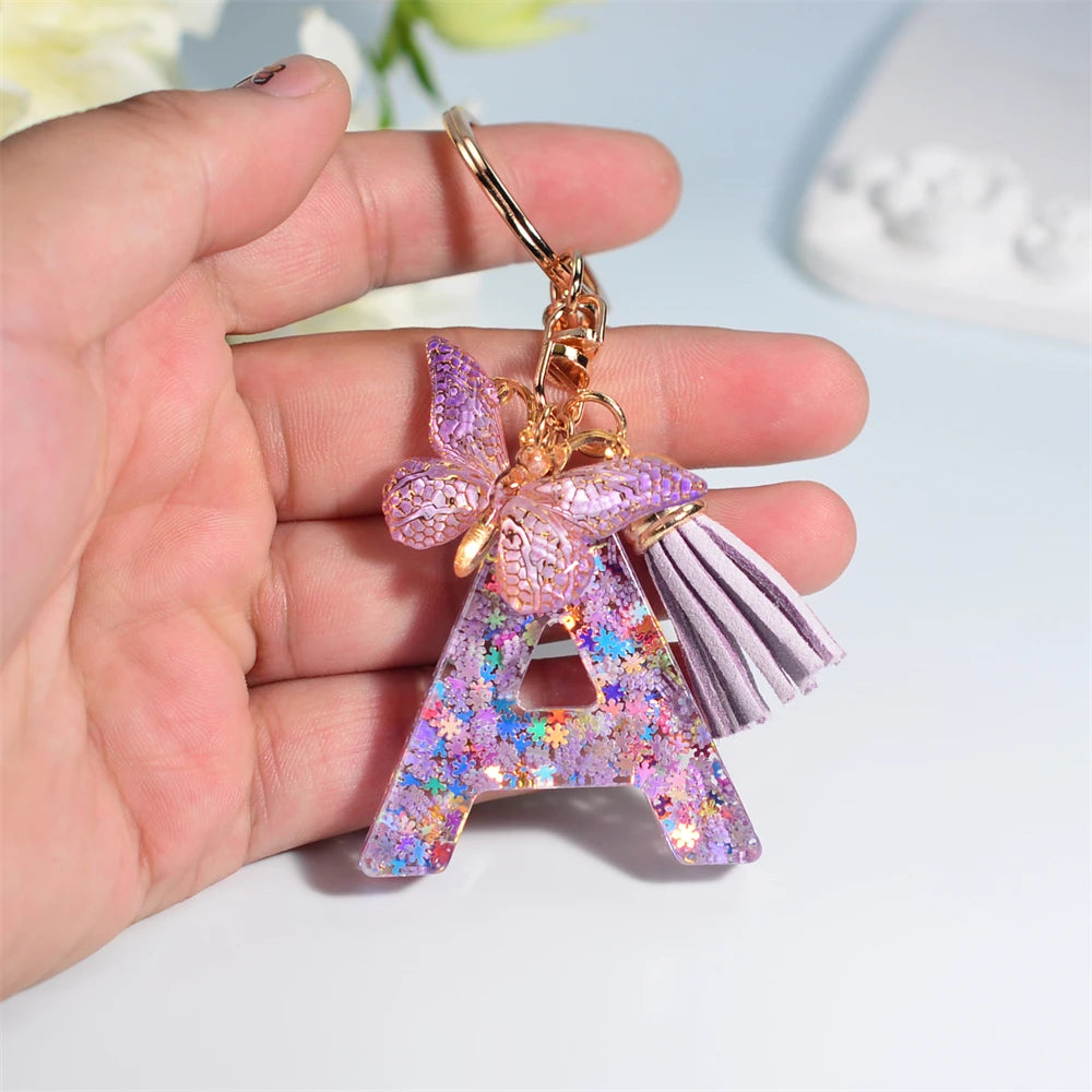 Alphabet Letters Keychain - Purple Pink Butterfly