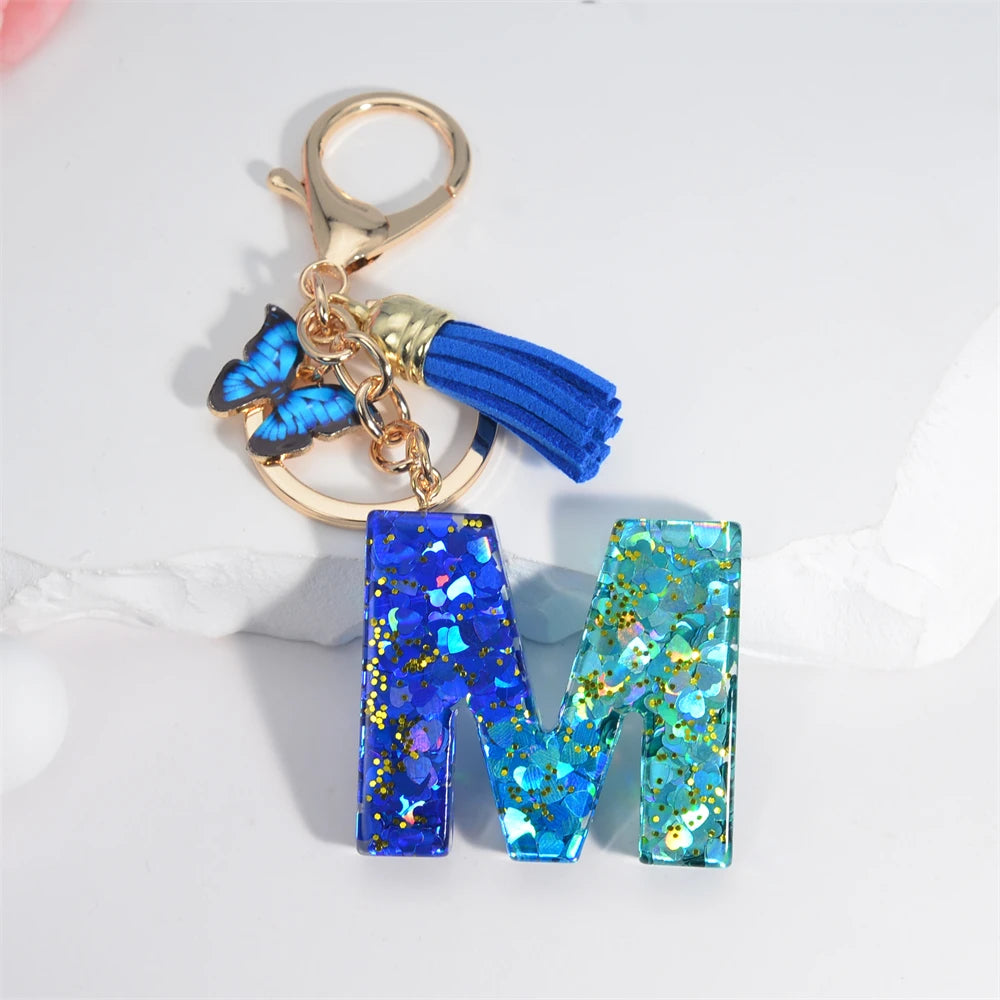 Alphabet Letters Keychain - Blue Butterfly