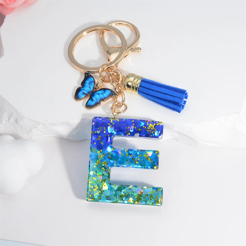 Alphabet Letters Keychain - Blue Butterfly