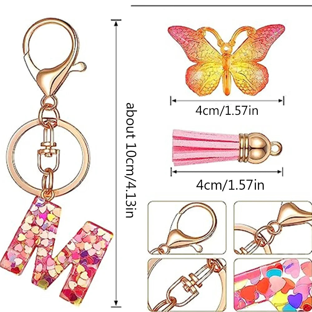 Alphabet Letters Keychain - Pink Butterfly