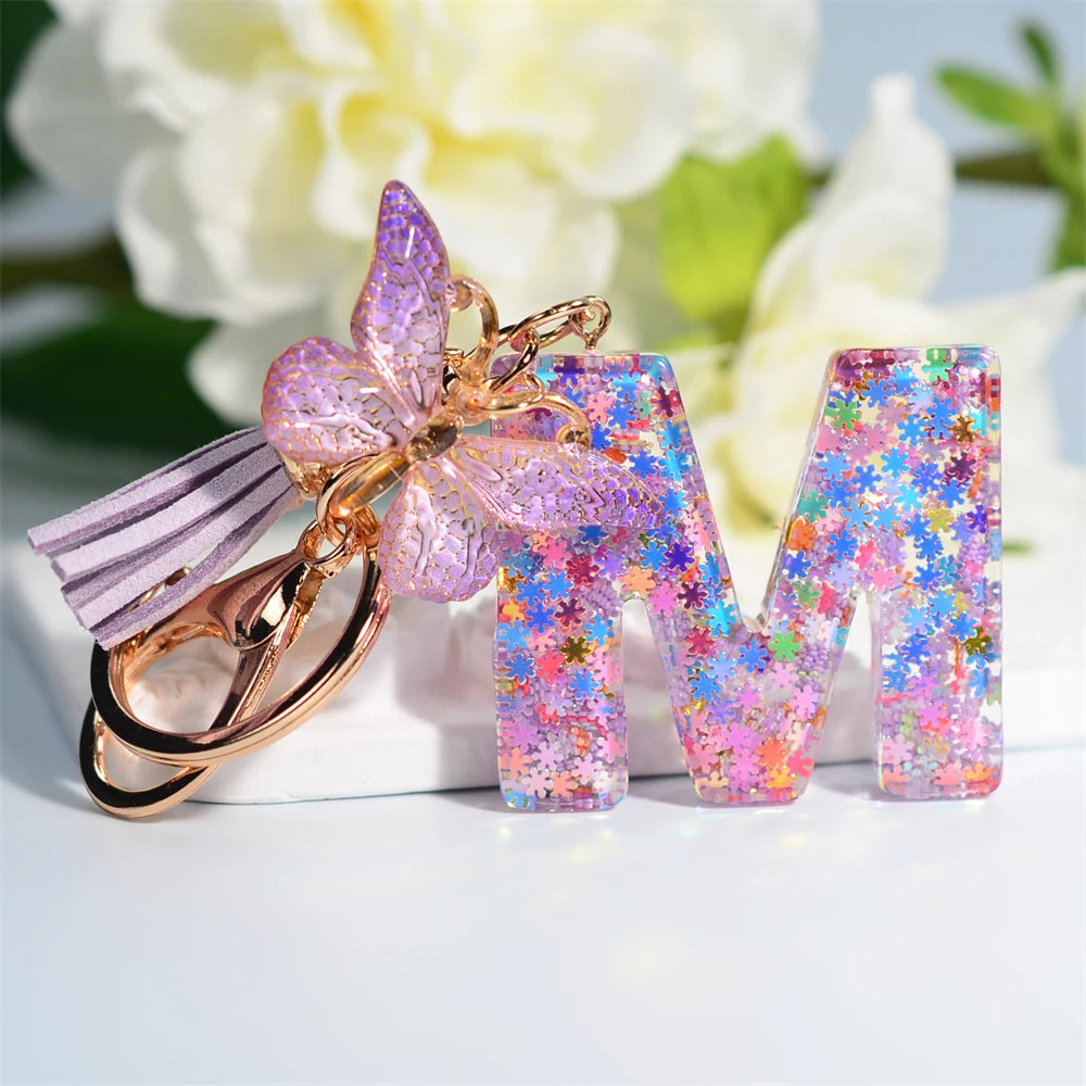 Alphabet Letters Keychain - Purple Pink Butterfly