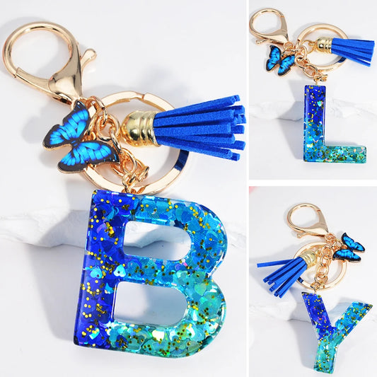 Alphabet Letters Keychain - Blue Butterfly