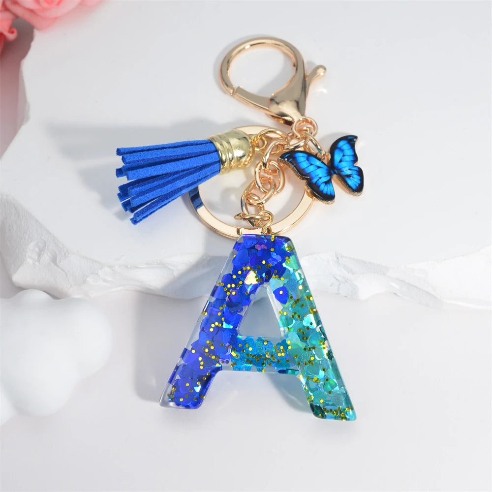 Alphabet Letters Keychain - Blue Butterfly