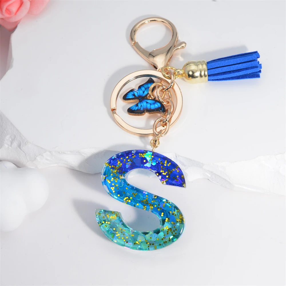 Alphabet Letters Keychain - Blue Butterfly